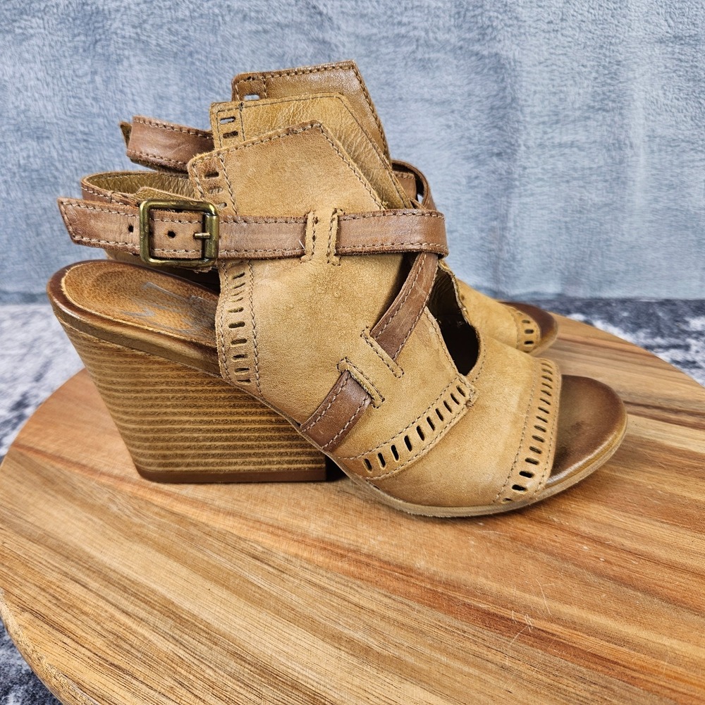 Miz Mooz Womens Kipling Sandals Wedge Heel Slingback Tan Leather 38 US 7.5-8